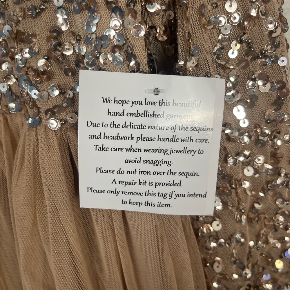 New Maya Maternity long sleeved maxi dress sequin tulle skirt taupe blush 12 - Picture 7 of 13